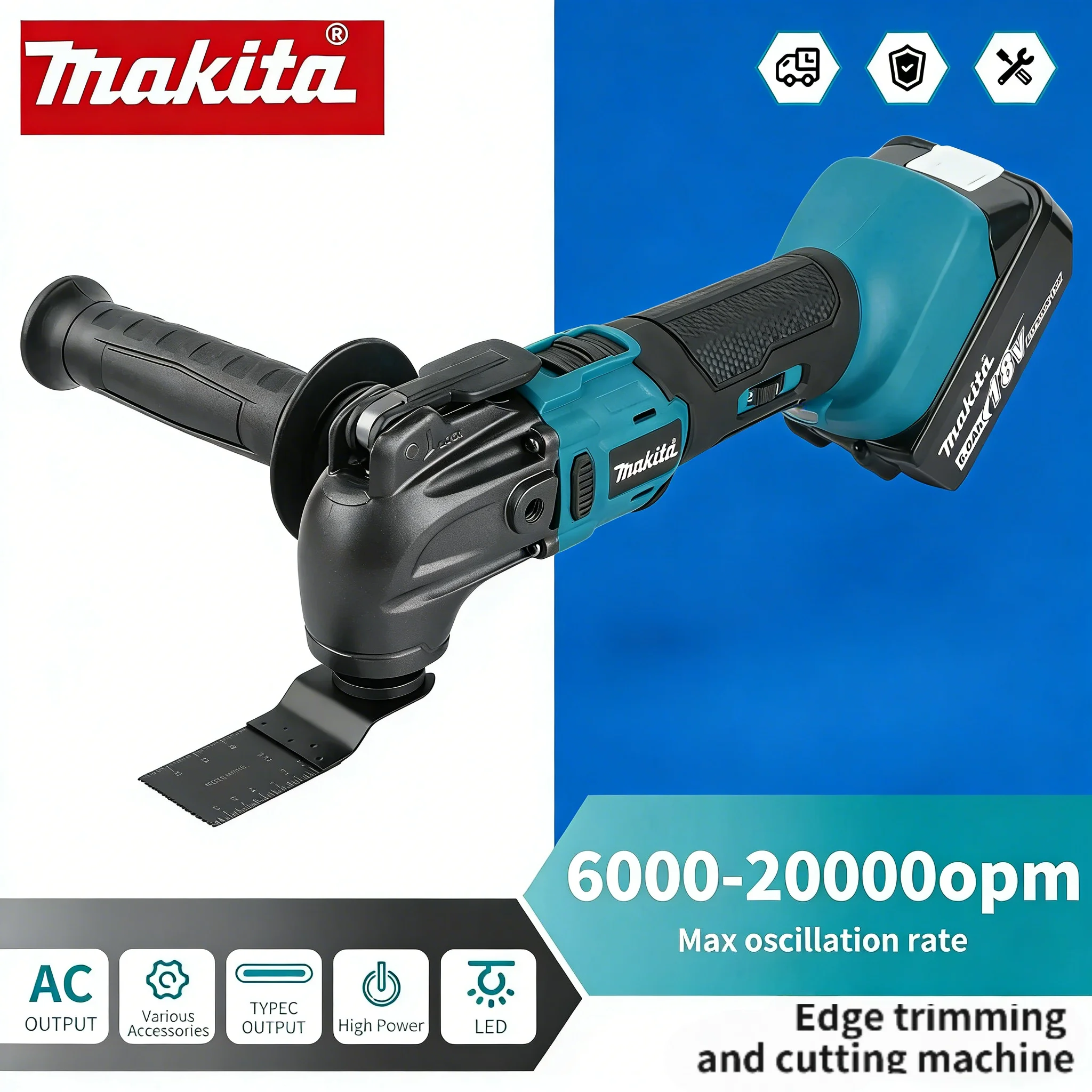 

Триммер Makita 18В: 6 режимов скорости, литий-ионный аккумулятор 18/20В, длина 340-326 мм, многофункциональный для пиловки, резки, зачистки.