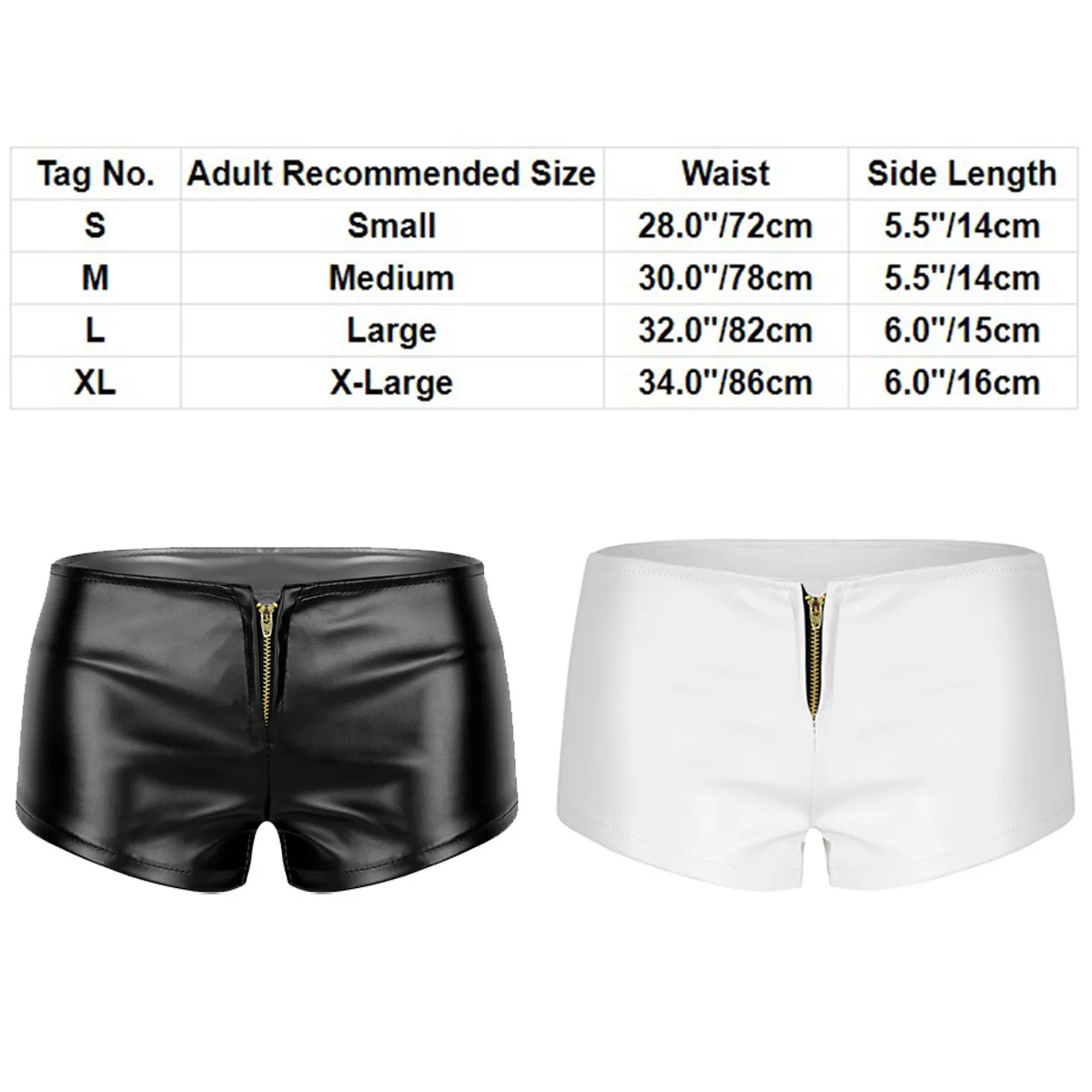 Women Black or White Faux Leather Low Waist Front Zipper Sexy Booty Shorts Nightclub Party Festival Rave Adult Pole Dance Shorts