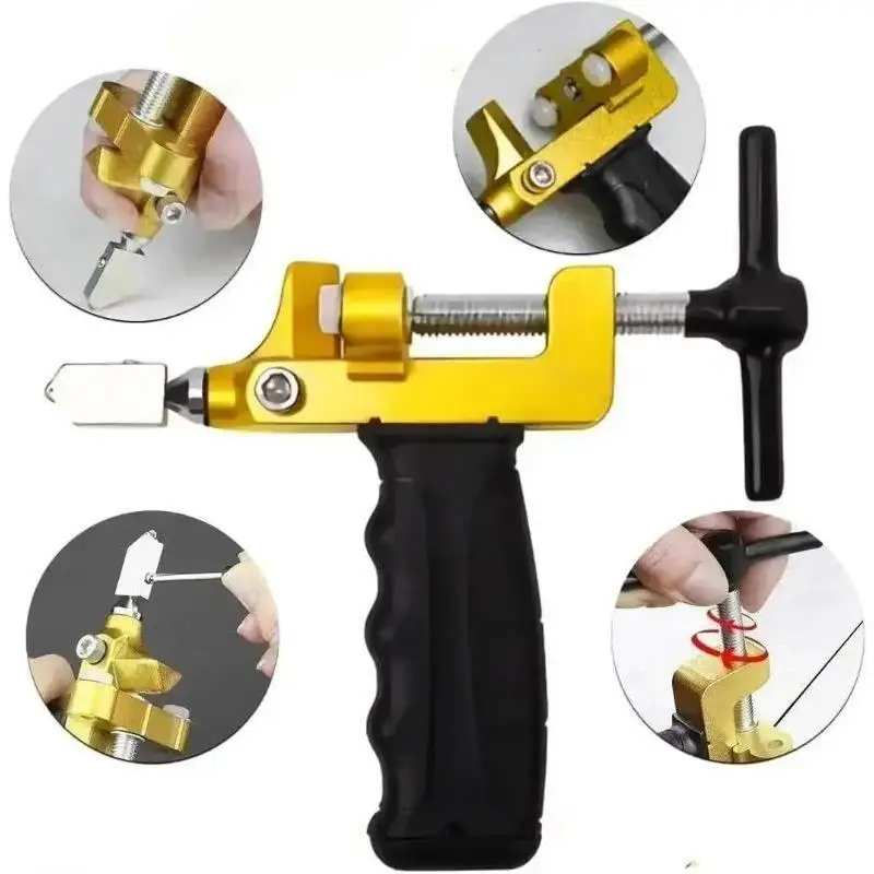 2 In 1 Manual Glass Tile Cutter Tool With 2 Tungsten Steel Blades Ceramic Glazed Tile Cutting Breaking Kit For DIY Home Repair