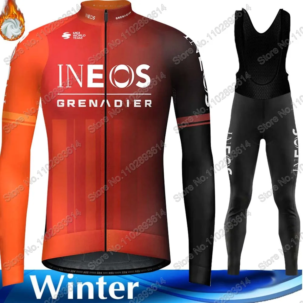 2024 Winter INEOS Grenadier Team Cycling Jersey Set Thermal Fleece Clothing Long Sleeve Road Pants Bib Bike Suit MTB Maillot