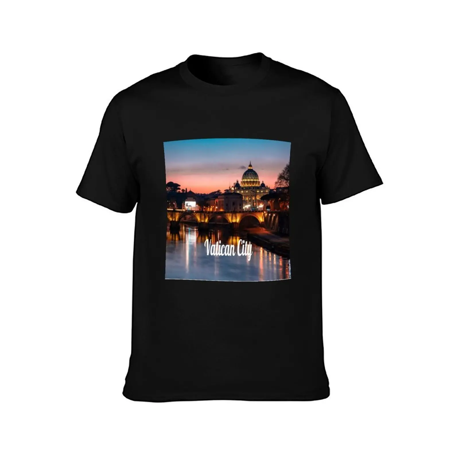 Vatican City At Night Roman Catholic Church T-Shirt, Summer Casual Cotton Tee, Oversized Streetwear Tops, Vintage Graphic Print