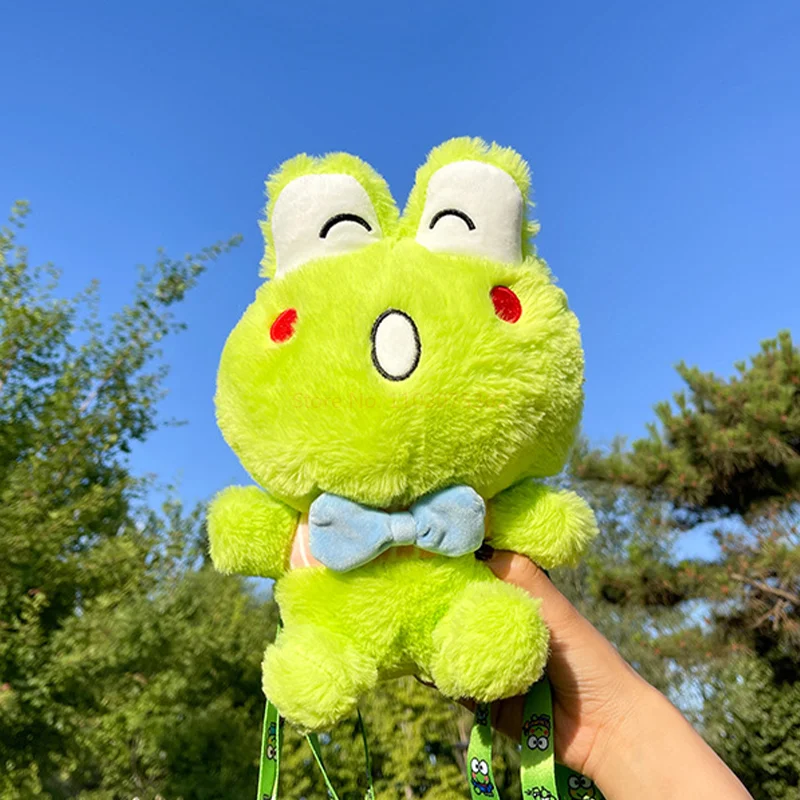 Kawai Sanrio Keroppi Plush Toy Cartoon Green Frog Backpack Shoulder Bag Cute Coin Purse Pp Cotton Stuffed Plush Bag Holiday Gift