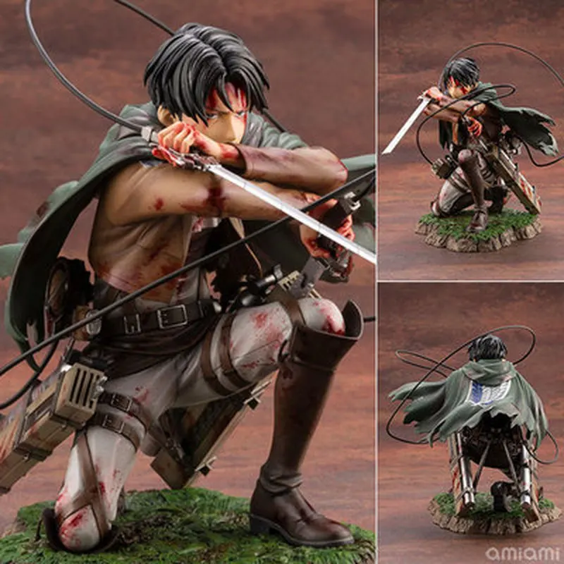Attack on Titan Levi Ackerman Anime-Figur Kampfbeschädigt Blutige Schlacht-Kniehaltung Sammlerstück Statue Anime-Modell