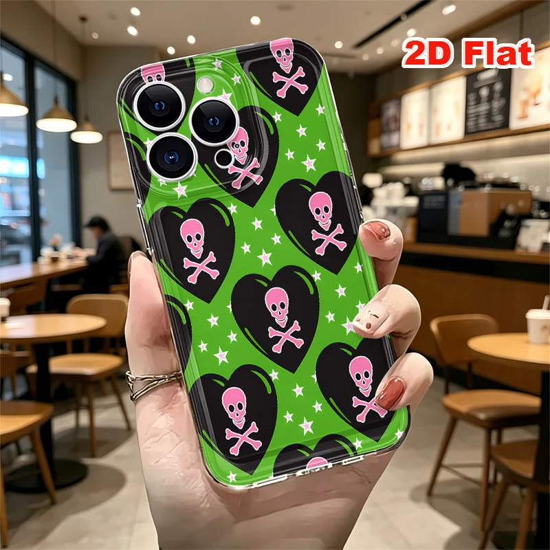 2D Flat Soft Silicone Phone Case For iPhone 17 Pro Max 16 18 Pro 13 11 15 14 Plus 12 17 16E 17Promax Shockproof Transparent Funda Cover