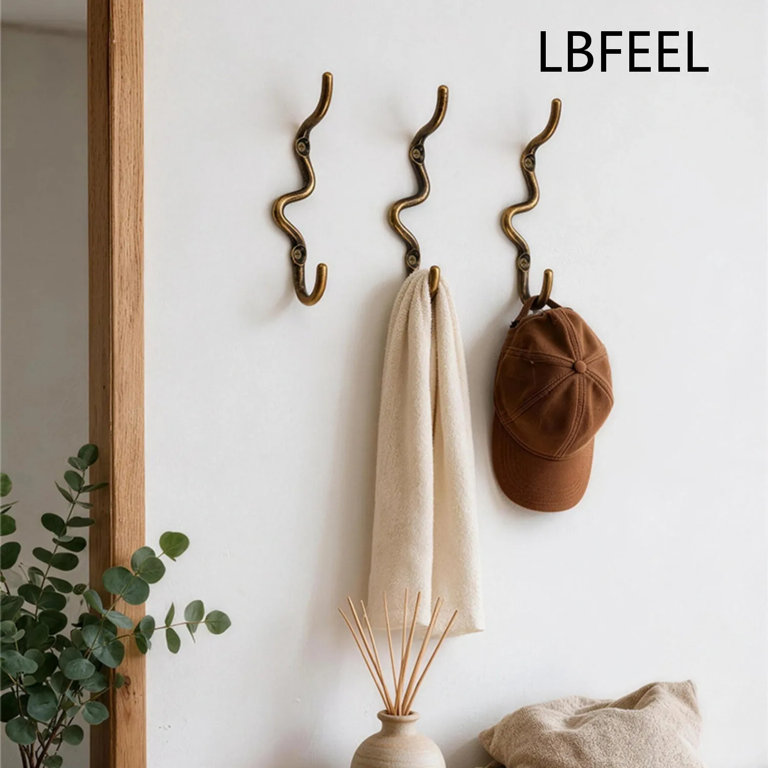 Unique Wave Wall Hooks Solid Brass Coat Hooks Modern Bathroom Towel Holder Hooks Antique Bronze Hat Bag Hanger LBFEEL