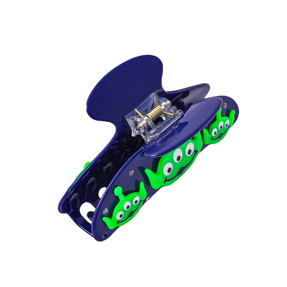 Acrylic Dark Blue Three-Eyed Alien Hair Claw Clip Cute Green Cartoon Creature Rhinestone Hair Barrettes for Women Girls view 5