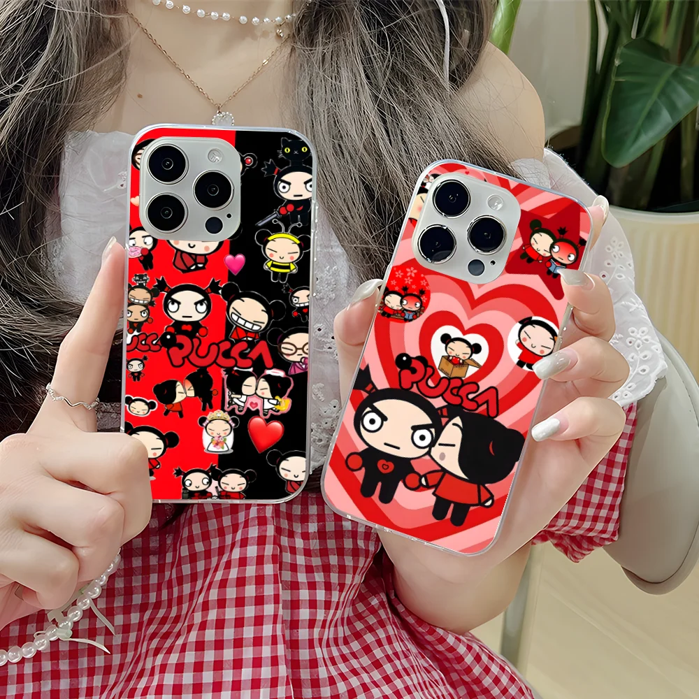 Cartoon P-Pucca Phone Case for iPhone 16 15 14 13 12 11 X XR XS Pro Max Plus Mini Clear Transparent Cellphones Cover Smartphone