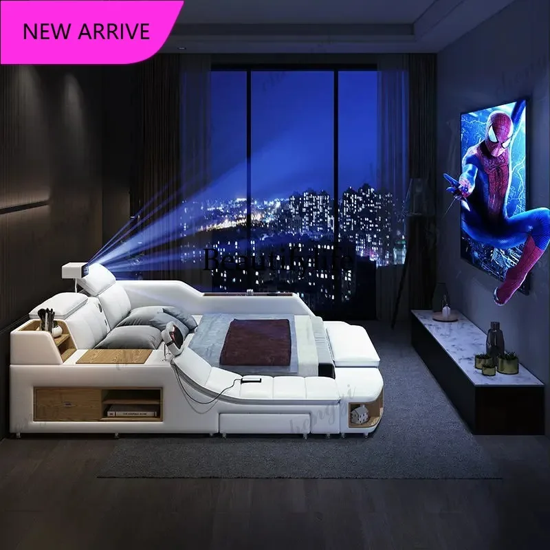 PPP Student Luxury Modern Double Bed Storage Leather Massager Multifunctional Smart Bed Ergonomic European Cama Hotel