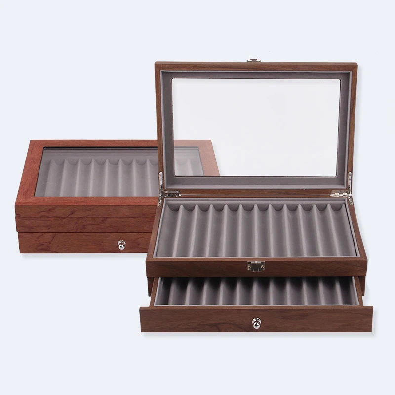 

Wood Pen Display Case Storage and Fountain Pen Collector Organizer Box with Glass Window, 23 Slots Display Case with Drawer