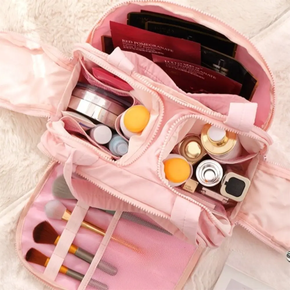 

Multipocket Design Cosmetic Handbag Zipper Closure Double Side Open Travel Toiletry Bag Easy Access Large Capacity