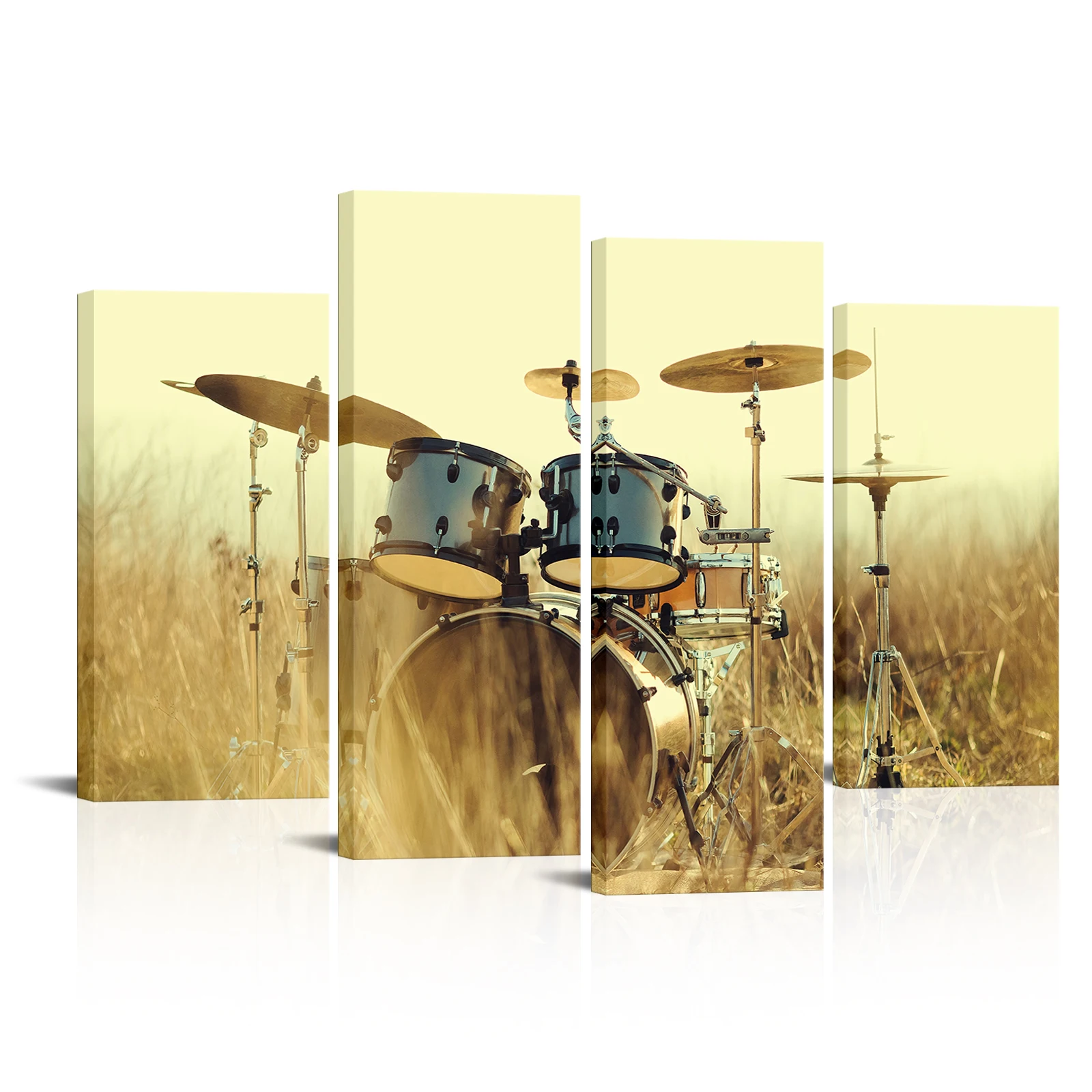 

4 Pieces Band Drum Kit Wall Art Poster Wild Grassland Print Canvas Painting Modern Style Picture Living Room Home Decor