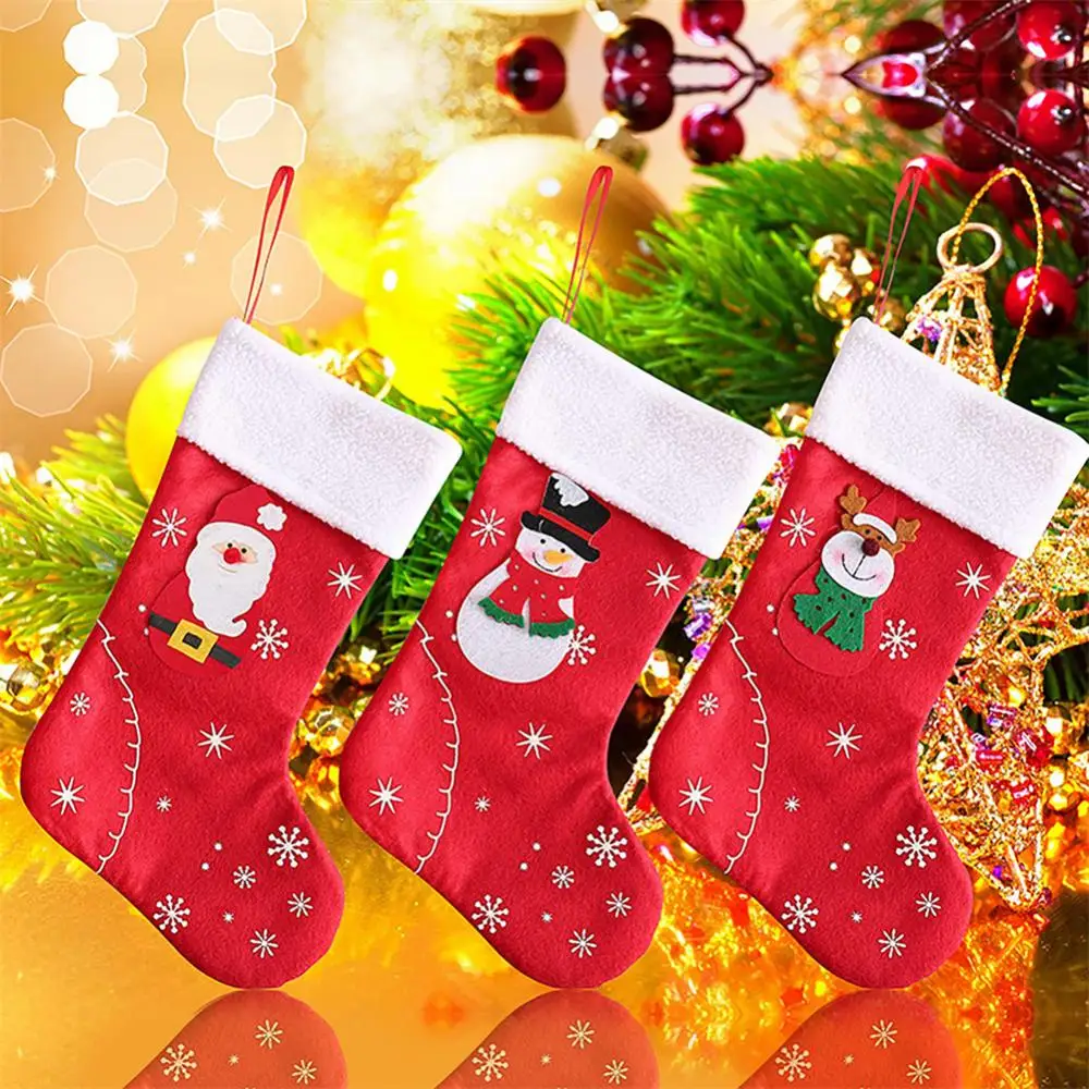 4/2pcs New Christmas Socks Hanging Ornament Christmas Tree Decorations Snowman Santa Elk Socks Gloves New Year Home Decorations