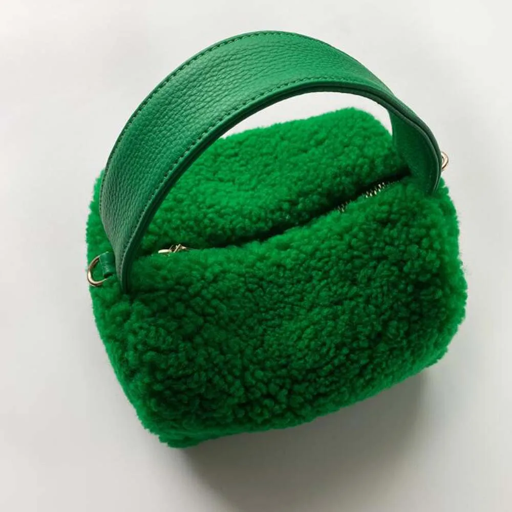 

Модные женские меховые сумки из овечьей шерсти, мягкая сумка на одно плечо с дизайном Plu, маленькая квадратная сумка Ele для женщин