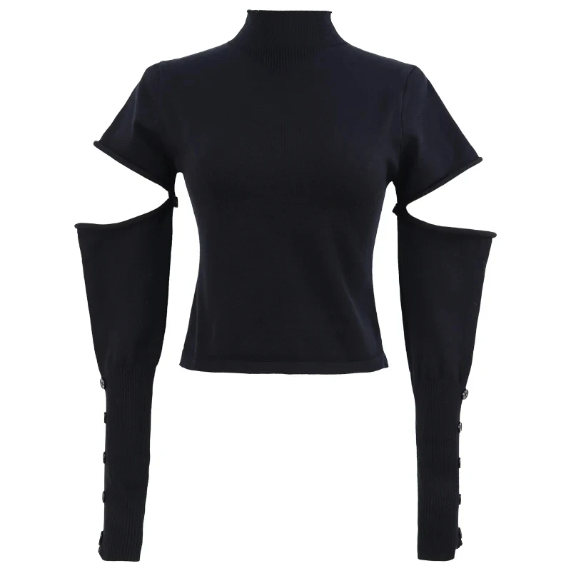 New Korean Style Knitted Sweater with Detachable Sleeves Women Casual Crop Tops Puff Sleeve Pullovers Office Lady Jerseys