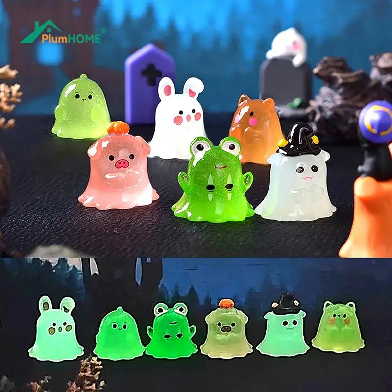 Figurine Luminous Miniature Funny Ghost Pig Rabbit Animals Micro Landscape Ornaments for Halloween Decorations Home Desk Decor