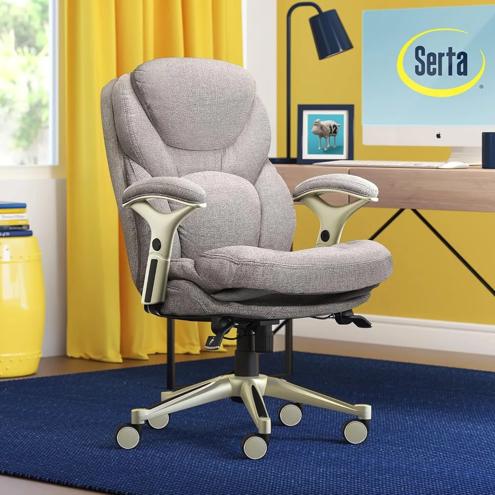 Ergonomic Adjustable Mid-Back Office Chair with Lumbar Support in Light Gray Fabric by Serta