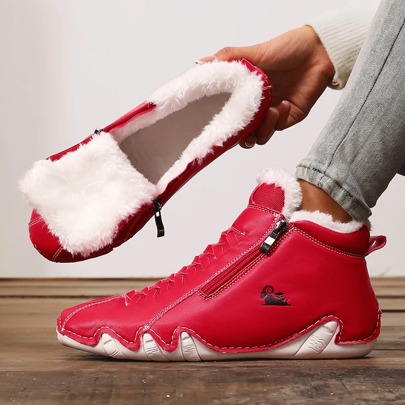 

New Warm Women's Loafers Handmade Stitching Autumn/Winter Single Shoes Artificial Fur Zipper Casual Sneakers Unique Design Shoes