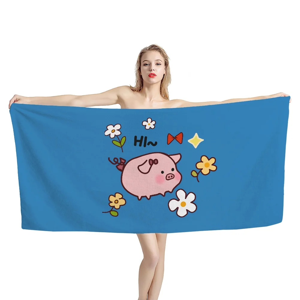 Cute Cartoon Pig Beach Towel Soft Quick Dry Absorbent for Home Bathroom Bath Towel Gift for Kids Teens Travel Camping Picnic Mat