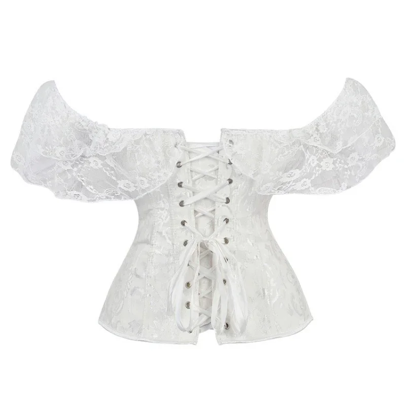 Korsett Top für Frauen Über brust Vintage Blume Korsett Bluse Top Spitze Lolita Korsett Bustier kurze Ärmel plus Größe – Detail 10