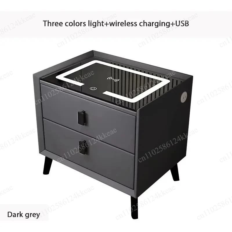 Modern Multifunctional Smart Bedside Table MDF Side Table LED Wireless Charging USB Charging Fingerprint Lock