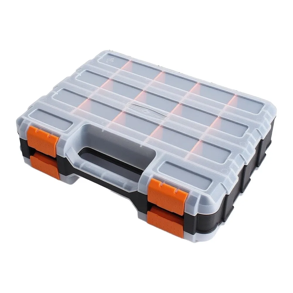 Double Sided Tools Organizer Box Adjustable Dividers Transparent Lids Storage Case For Small Parts Screws Hardware Workshop
