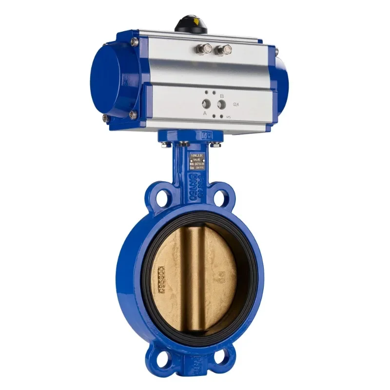 VINCER Butterfly Valve With Pneumatic Actuator 20 Inc Low Pressure Fluid Control Wafer Butterfly Valve