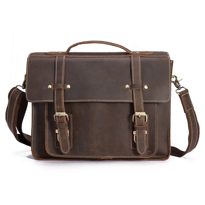 

Retro Men Cow Leather Handbag Business 14 Inches Laptop Bag Briefcase Men Leather Briefcase