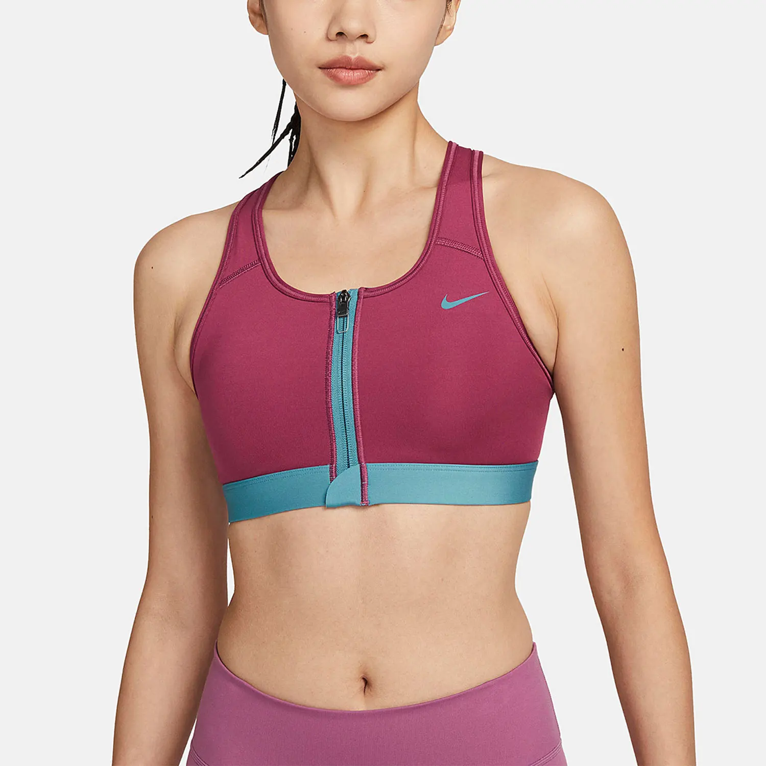 Оригинальный женский спортивный бюстгальтер Nike SWOOSH с молнией для фитнеса FD4807-653