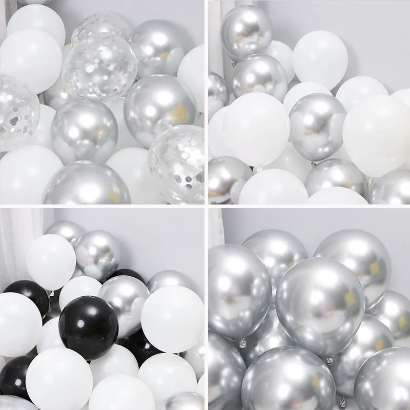 

20/50/100pcs 12 Inch Pure White Balloons Paired With Color Scheme Birthday Decoration Wedding Scene Layout Metal Silver Balloon