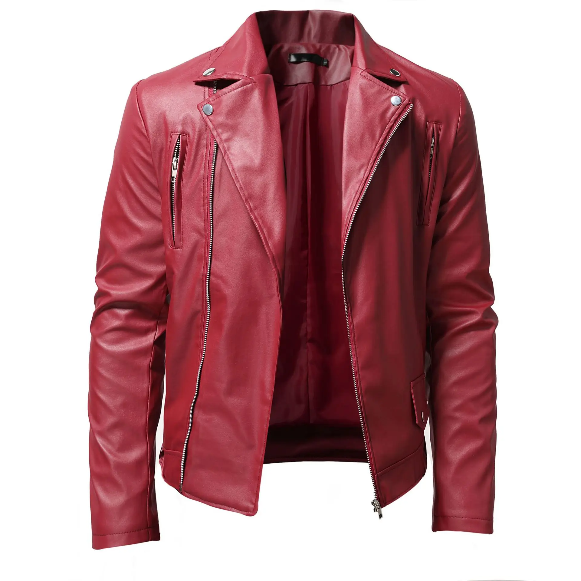 

Spring 2024 Men's Punk Sle PU Leather Jaet Motorcycle Coat Stand Collar Long Zipper Casual Faion Youthful Vitali