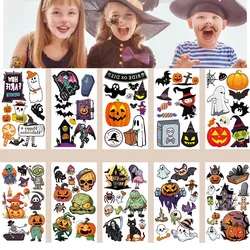 10Pcs/set Halloween Pumpkin Temporary Tattoo Stickers Bat Candy Ghost Fake Tattoos Stickers Waterproof Funny For Kids Gift