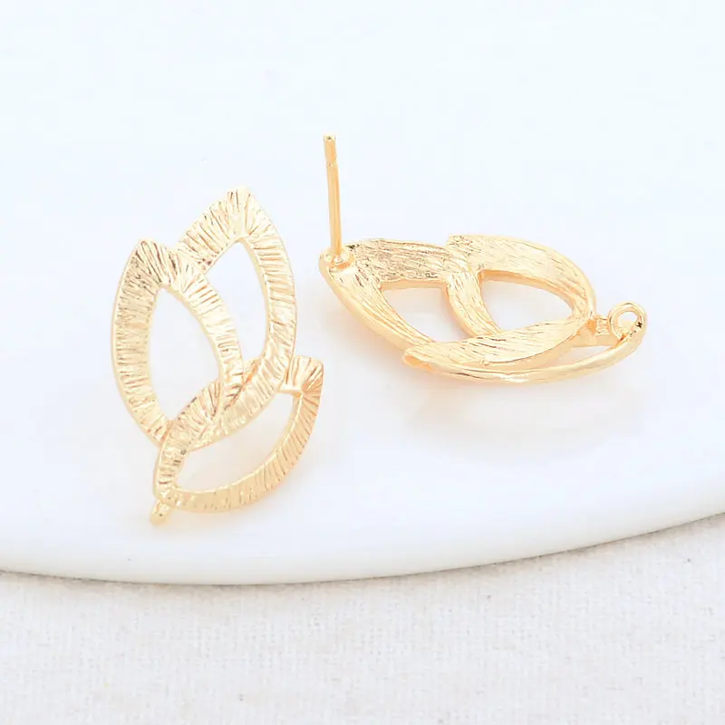 15*22MM 14K Gold Color Plated Brass Leaf Stud Earrings Pins High Quality Diy Jewelry Findings Accessories