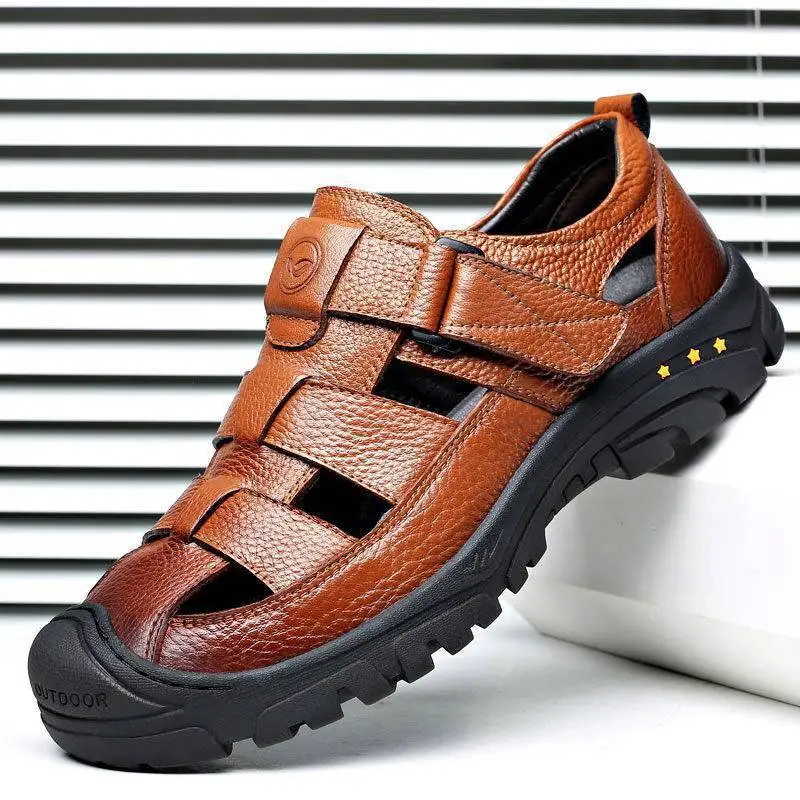 High quality Cow Leather Sandals Summer Outdoor Handmade Men Sandals Fashion Comfortable Men Beach leather shoes 2023