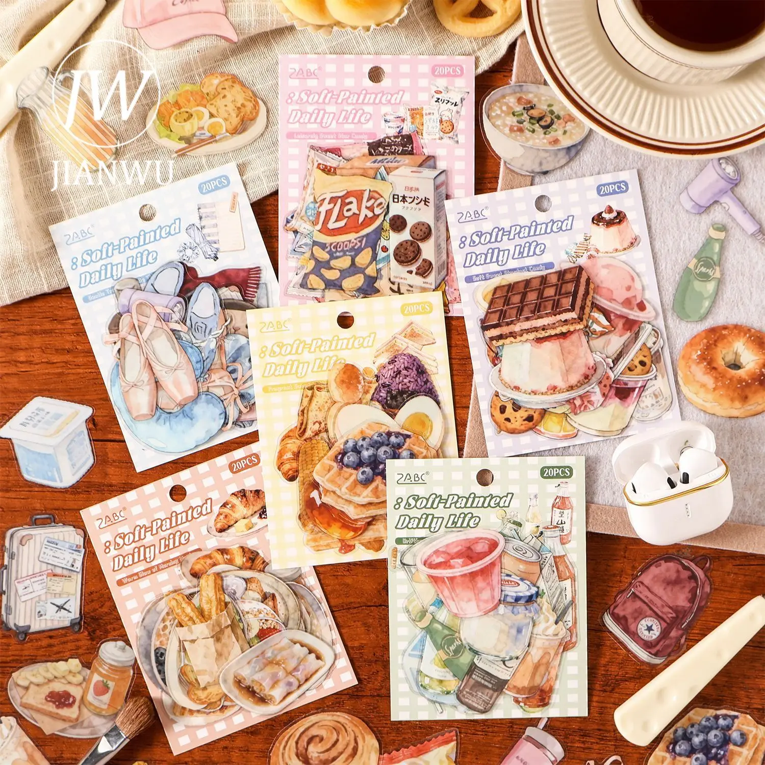 JIANWU Soft Painting Daily Series Vintage Bread Food Landscape Material Collage PET Sticker Creative DIY Journal Stationery