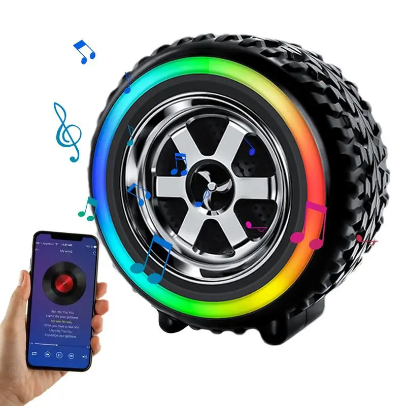 Wireless Speaker Small Car Wheel Shaped Speaker With Led Light Built-in 1200 MAh High-Capacity Battery Handheld Pocket Size For