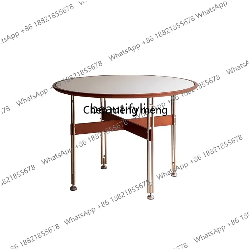 zS173Slate round table, retro solid wood dining table, living room round table, stainless steel table legs