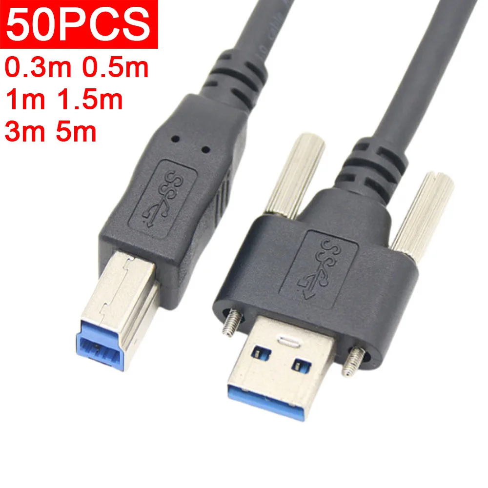 50pcs Industrial Camera Robot With Locking Screw USB 3.0 Square BM Printing Port Data Printer Connection Cable 30cm 50cm 1m 1.5m