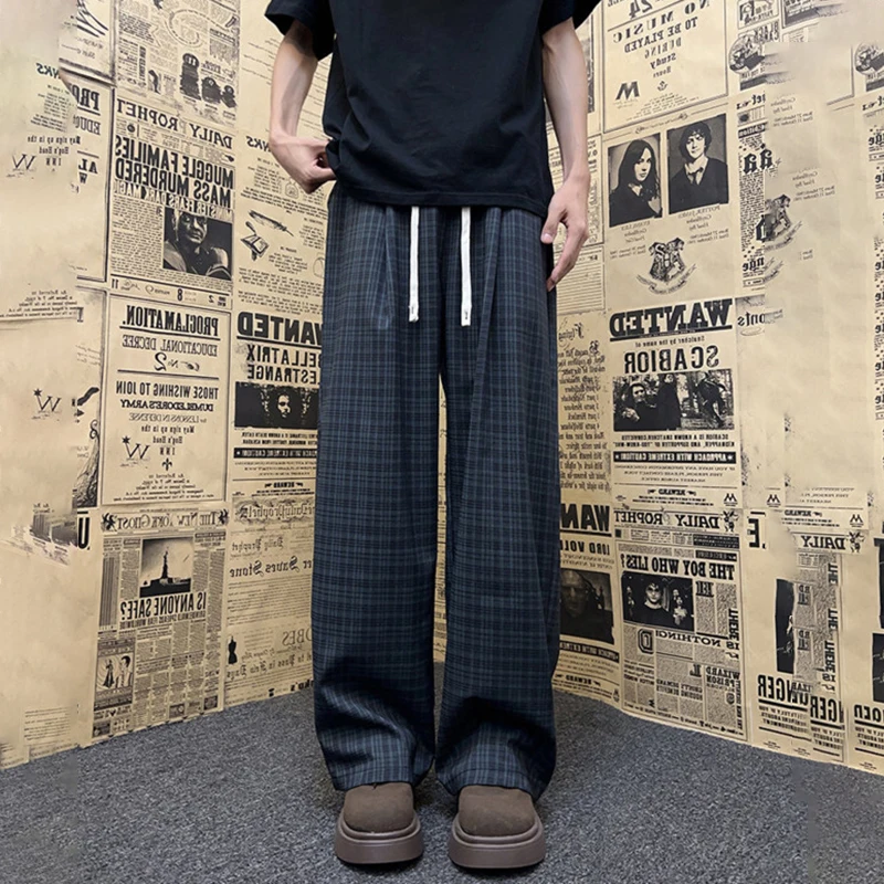 Luzhen xadrez cordão em linha reta elástico impresso cintura casual design calças masculinas 2025 novo bonito elegante moda calças jy4003