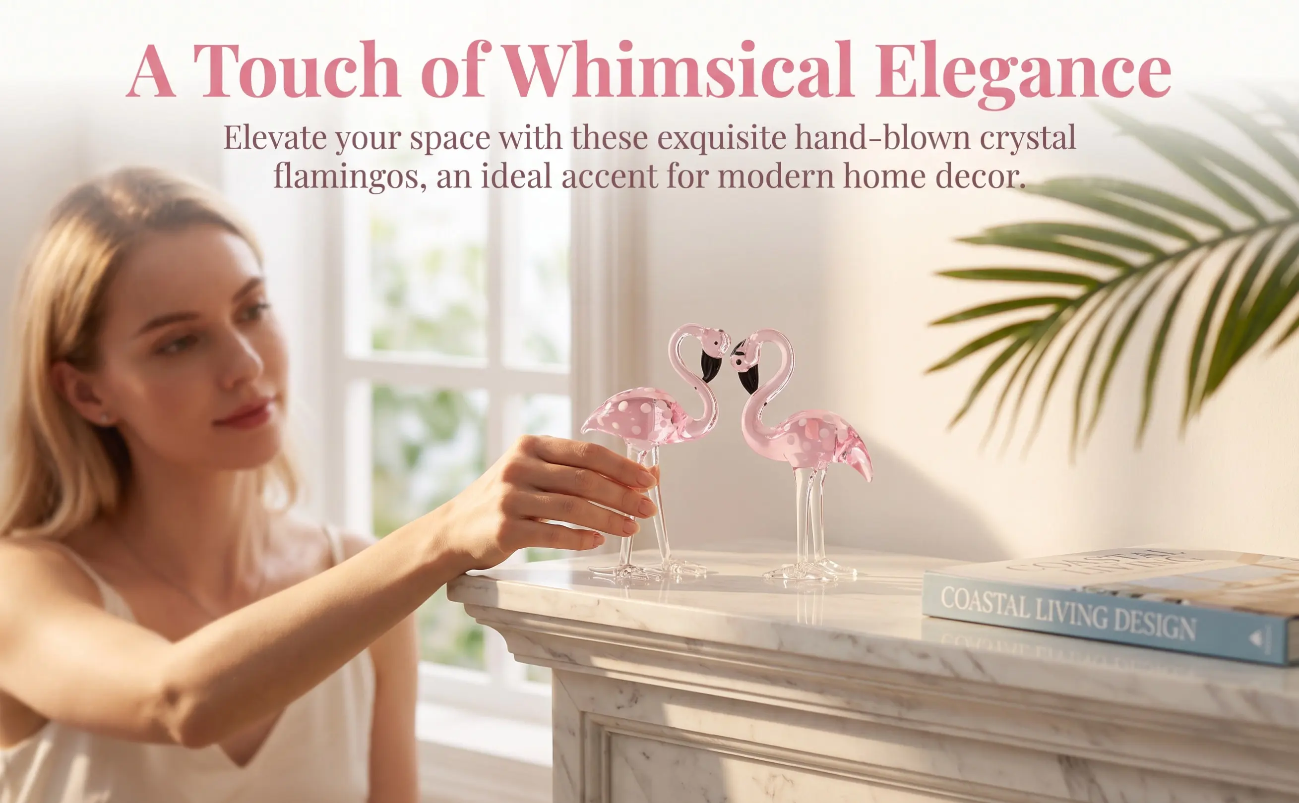 Pink Crystal Flamingo Sculpture Set – 2pcs Tabletop Decor for Home, Office, Indoor & Outdoor Display