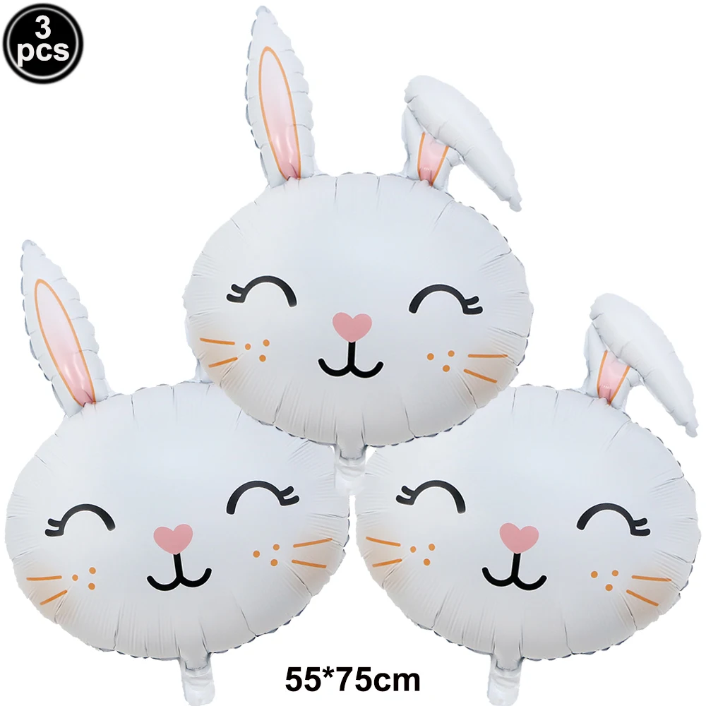 Ballons de Pâques mignons en forme de lapin blanc, 3 pièces, en aluminium, pour fête de Pâques ouvertement, anniversaire d\'enfants