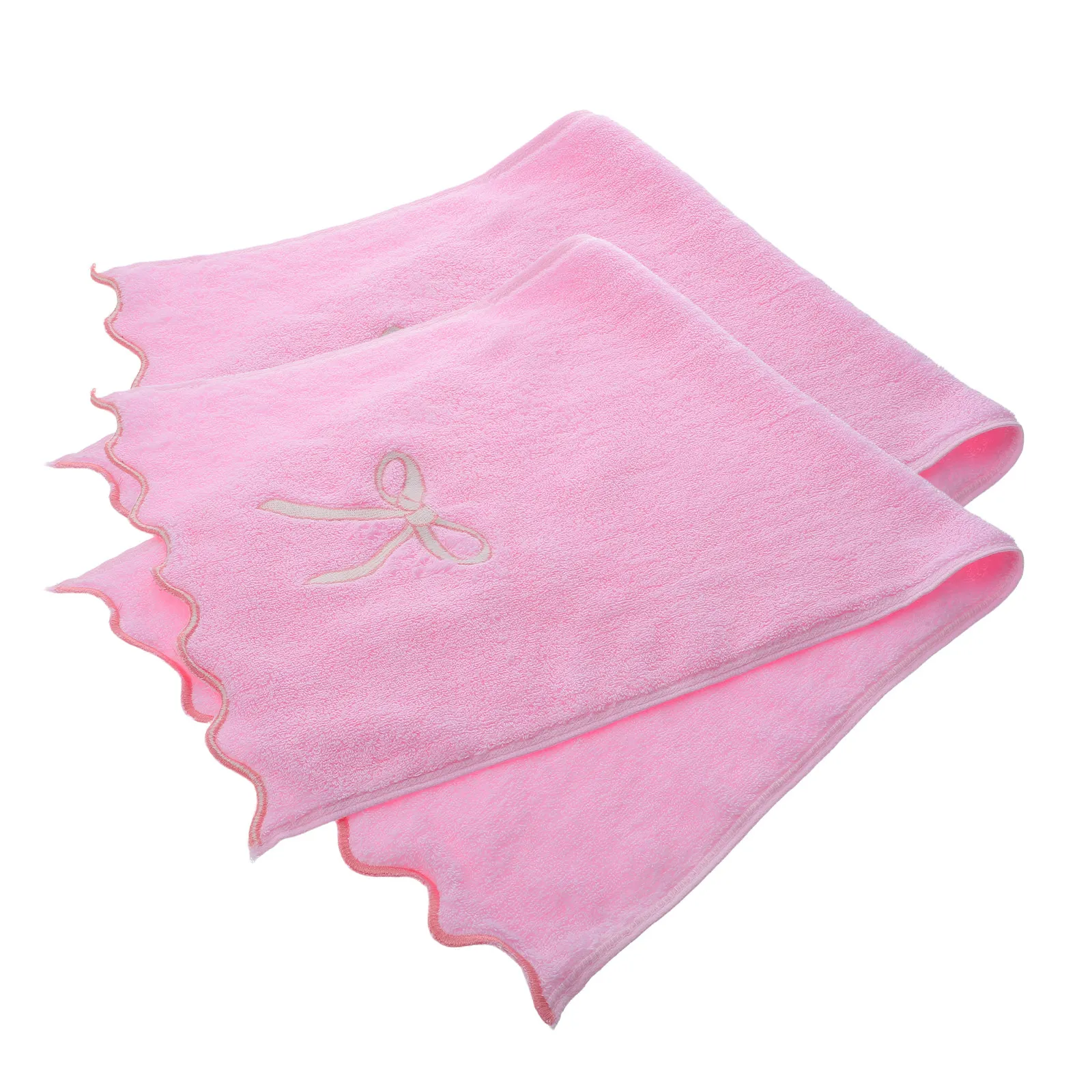 2Pcs Soft Absorbent Pink Bow Scalloped Fingertip Towels Cotton Guest Decorative Hand Towels Bathroom Kitchen Drying Towel