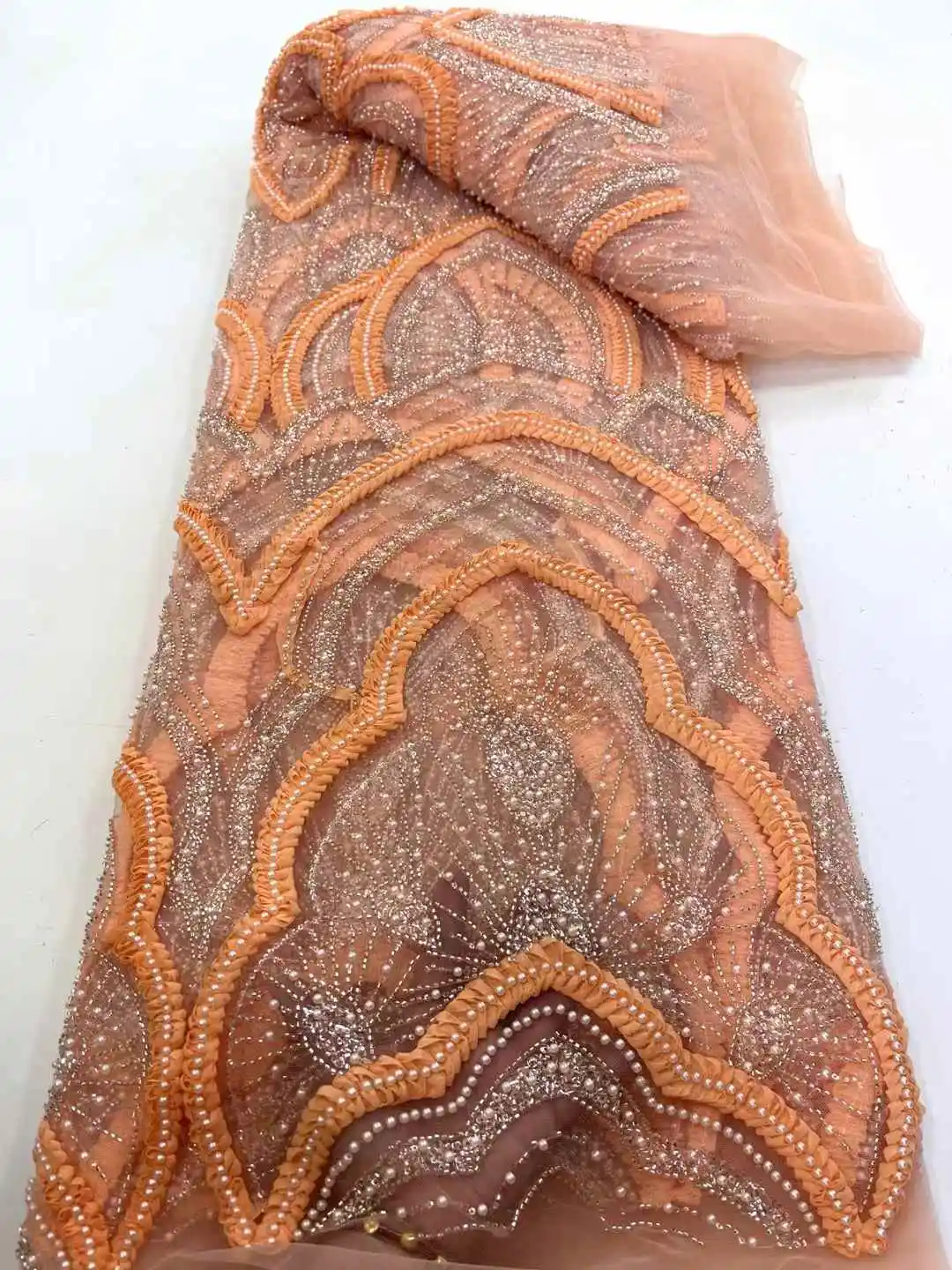 African Beaded 2025 High Quality Nigerian Sequins With Pearl Lace French Tulle Lace Fabric For Party Dress Sewing