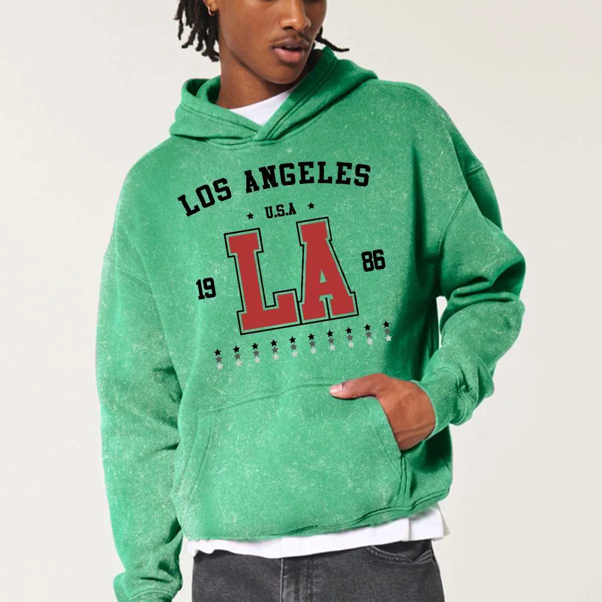 Los Angeles Letter Hoodie Men America Style Hoodies Washed Simple Cotton Sweatshirt Vintage Oversize Loose Hoody Casual Clothing