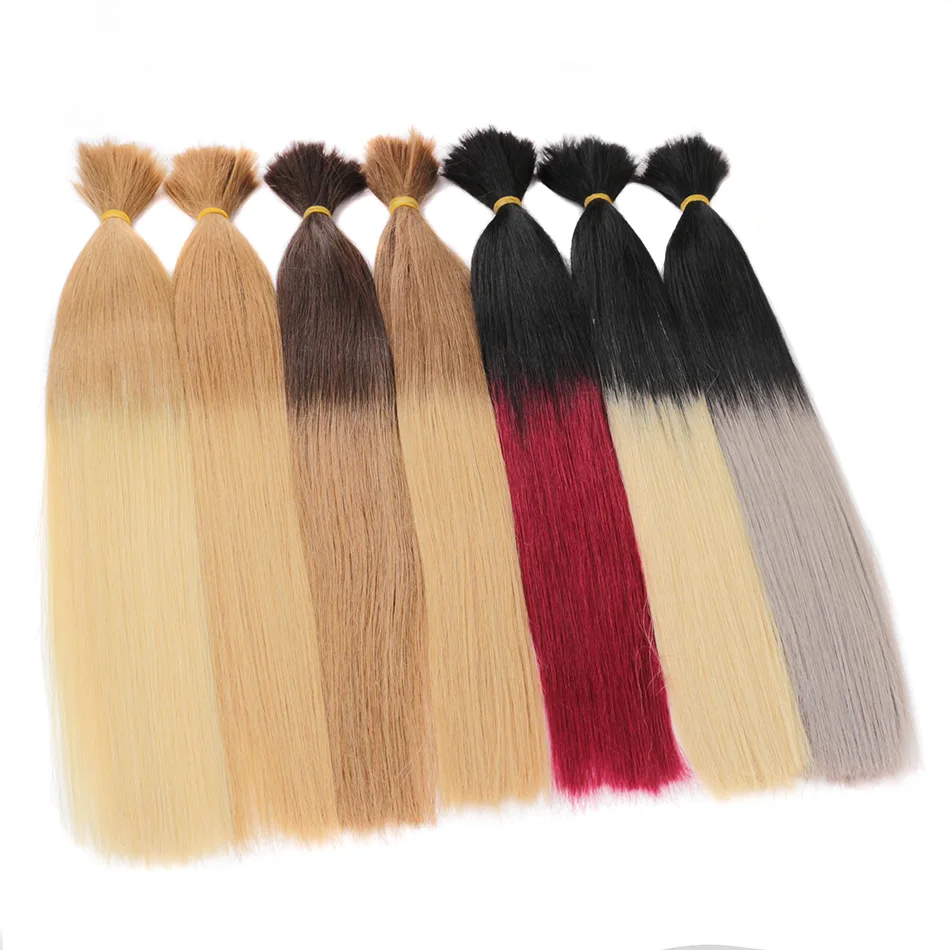 Real Beauty Straight Human Hair Bulk For Braiding Ombre Blond Brazilian Remy Straight Bulk No Weft Hair Extensions 30cm to 70cm