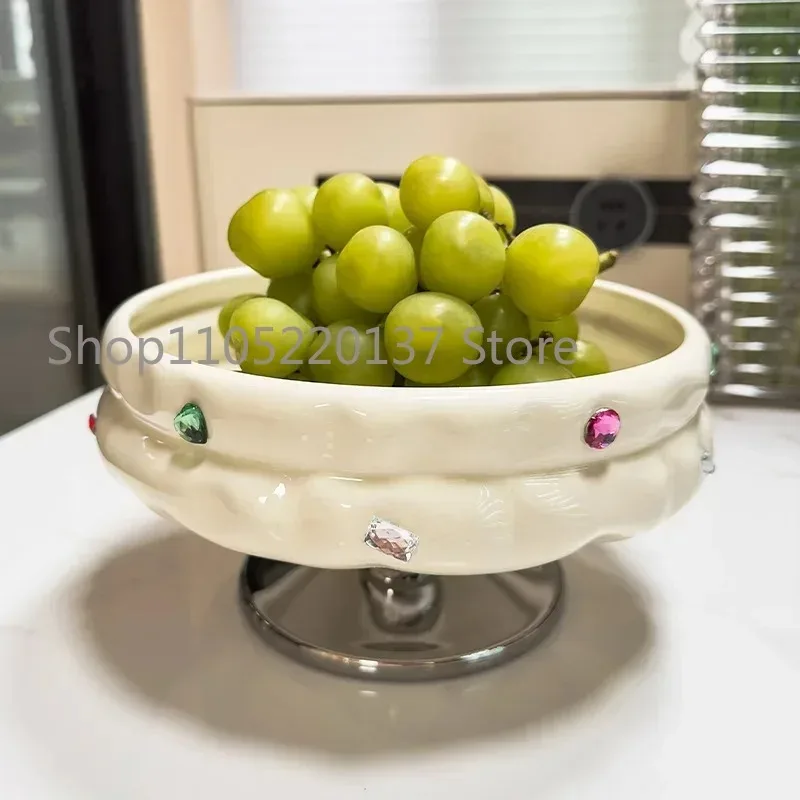 Exquisite Fruit Bowl Household Ceramic Tall Fruit Bowl High-grade Dried Fruit Bowl Living Room Coffee Table Snack Candy Plate