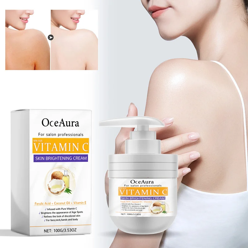 

Vitamin C Body Cream - Deep Hydration Brighten Tone Reduce Dullness With Coconut Oil Aloe Ferulic Acid For Full Body Care