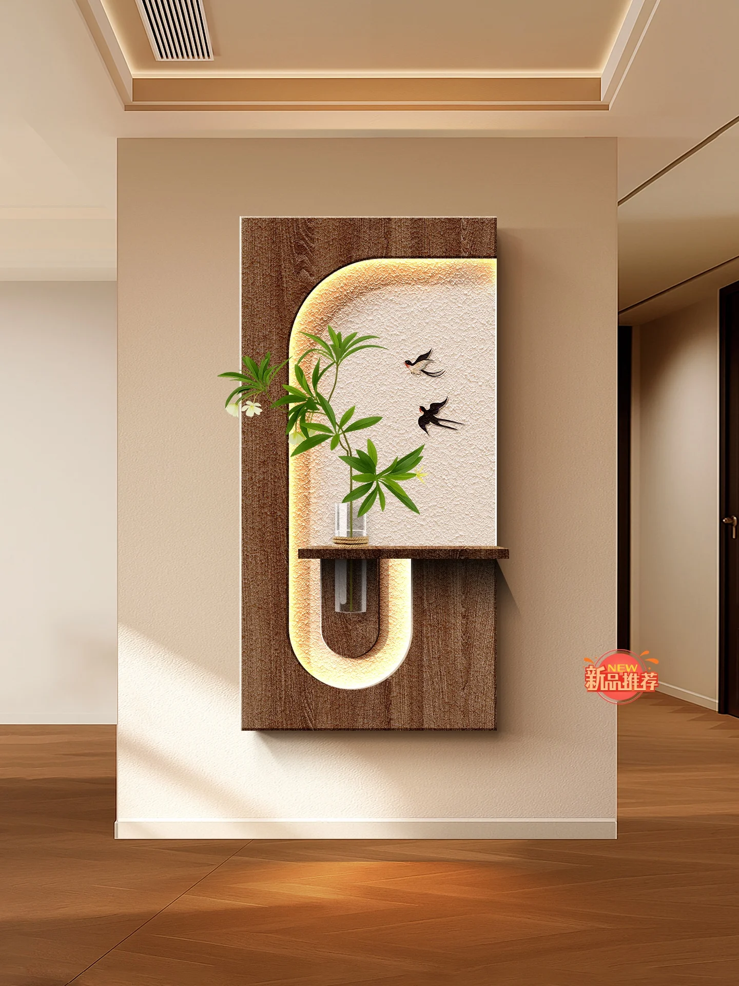 Middle Ancient Style Entrance Door Hydroponic Green Plants Entrance Decoration Painting High-end Corridor Mural Sandstone Facing