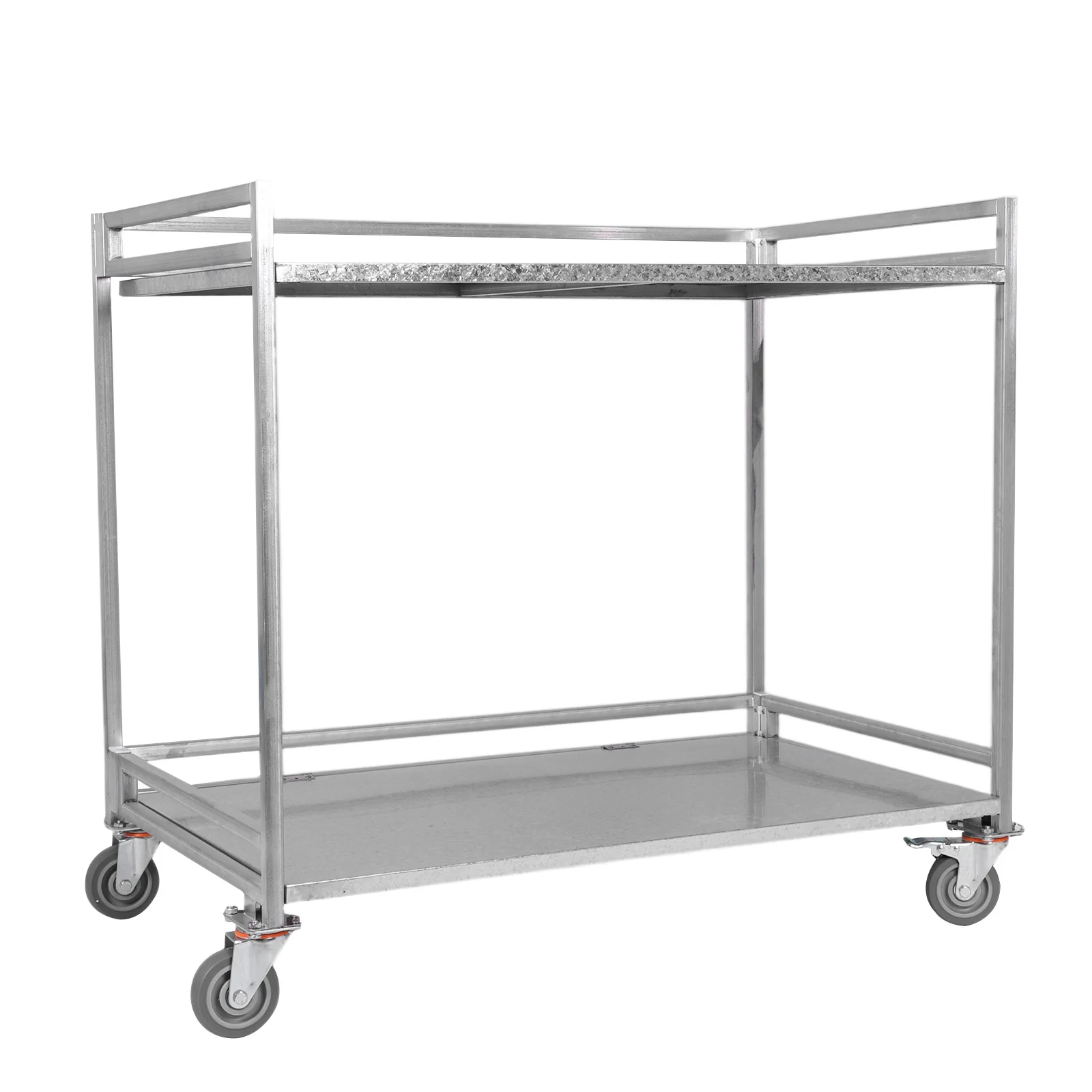 

Тележка на 2 полки, складная, стальная, на колесах, грузоподъемность 300 кг, с ручкой, для ресторана и кухни