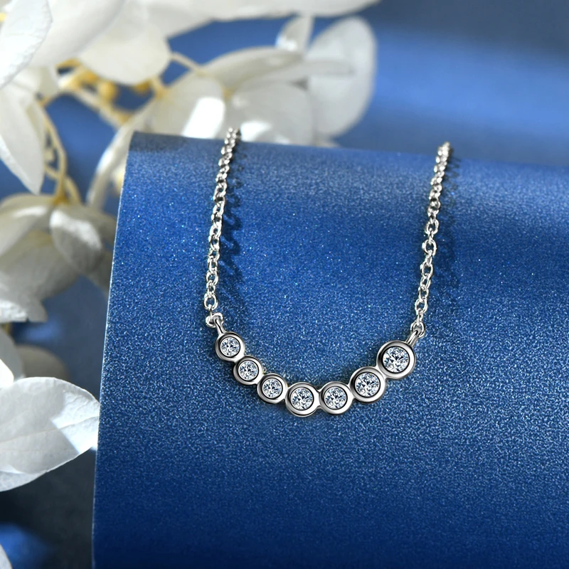 

D Color Seven-Stone Moissanite Necklace 925 Sterling Silver Jewelry Clavicle Sparkling Women's Gift Christmas Valentine Day