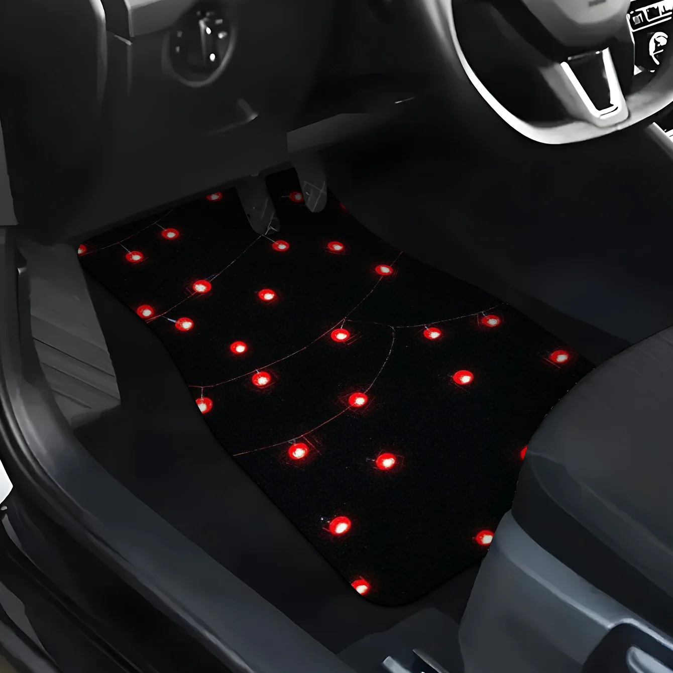 

4pcs Red Car Floor Mats With Glowing LED Lights - All-Season Fit, Durable Polyester, Easy-Clean Design For Enhanced Driving Expe